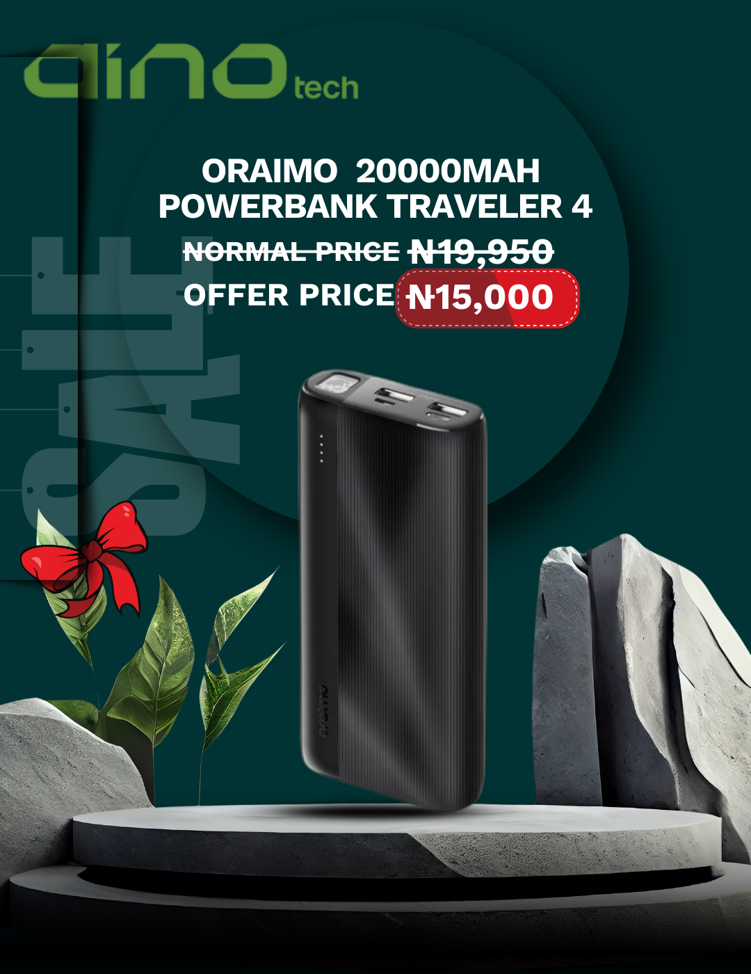 oraimo Traveler 4 20000mAh 2.1A Triple Ports Fast Charging LED Power Bank