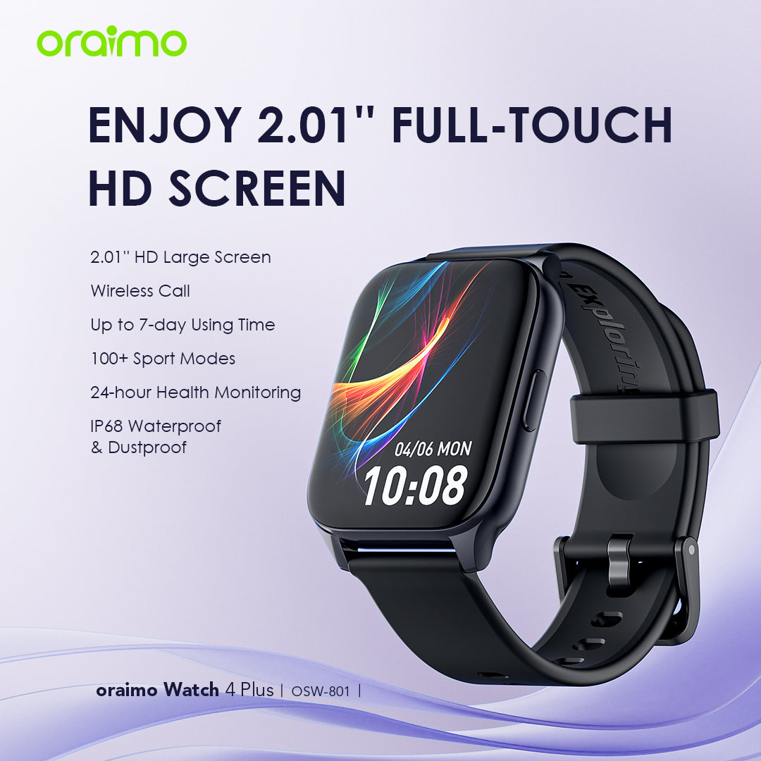 oraimo Watch 4 Plus BT Call 2.01'' HD Large Screen Smart Watch