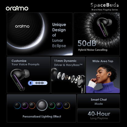 oraimo SpaceBuds 50dB ANC Noise Cancelling Earbuds with Personalized Voice Prompt