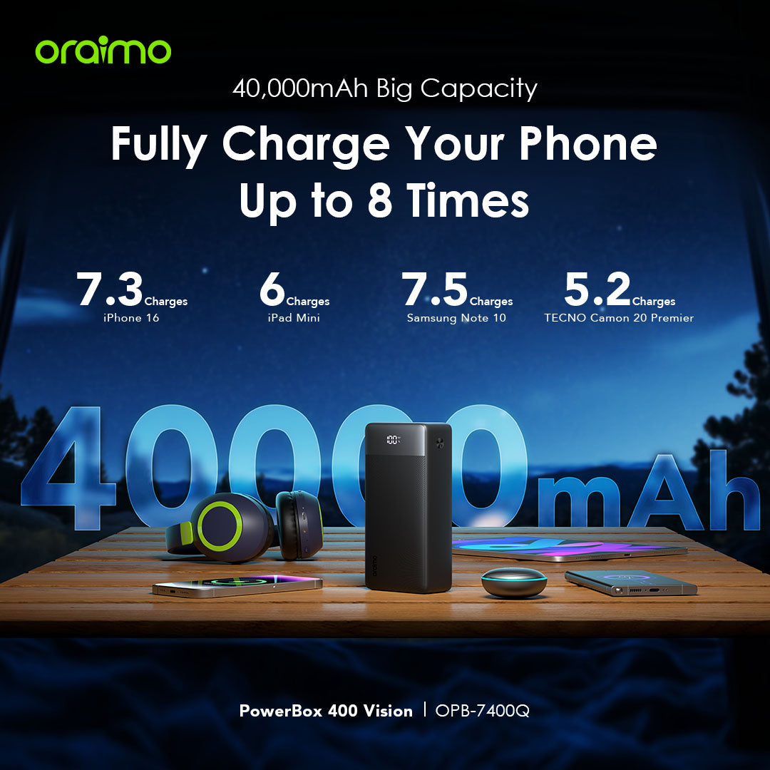 oraimo PowerBox 400 Vision 22.5W PD QC 3.0 Ultra-high Capacity 40000mAh Power Bank