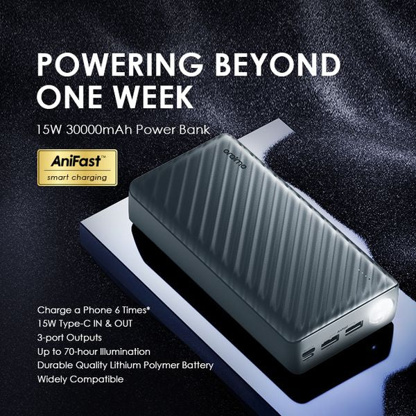 oraimo PowerBox 300 Lite 30000mAh 15W Power Bank with 3 Outputs and LED Torch