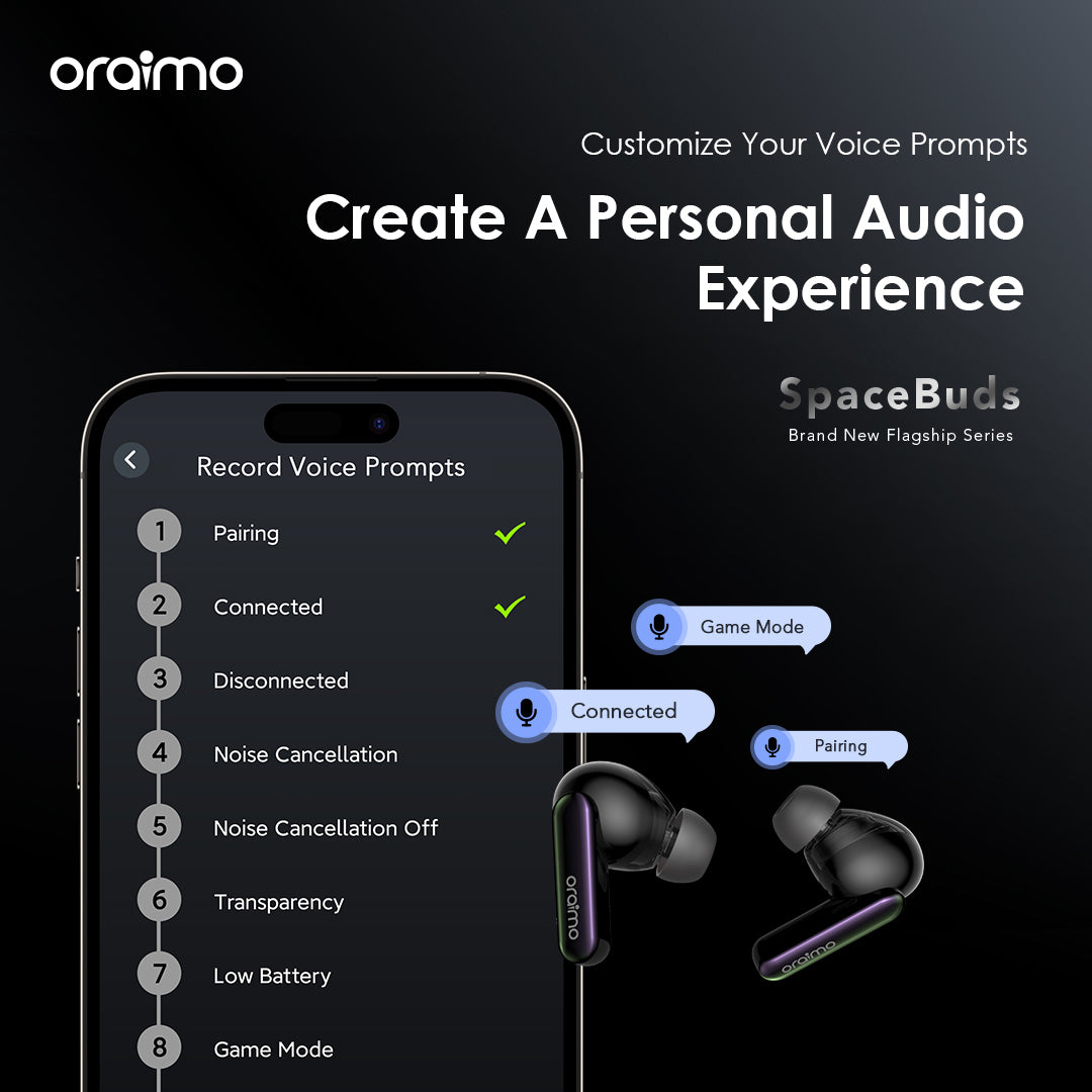 oraimo SpaceBuds 50dB ANC Noise Cancelling Earbuds with Personalized Voice Prompt