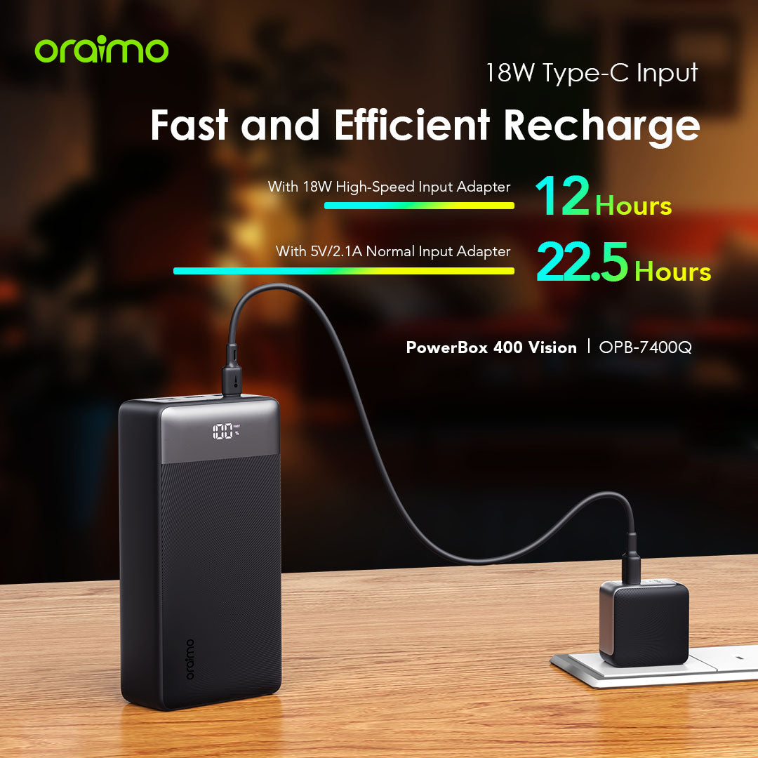 oraimo PowerBox 400 Vision 22.5W PD QC 3.0 Ultra-high Capacity 40000mAh Power Bank