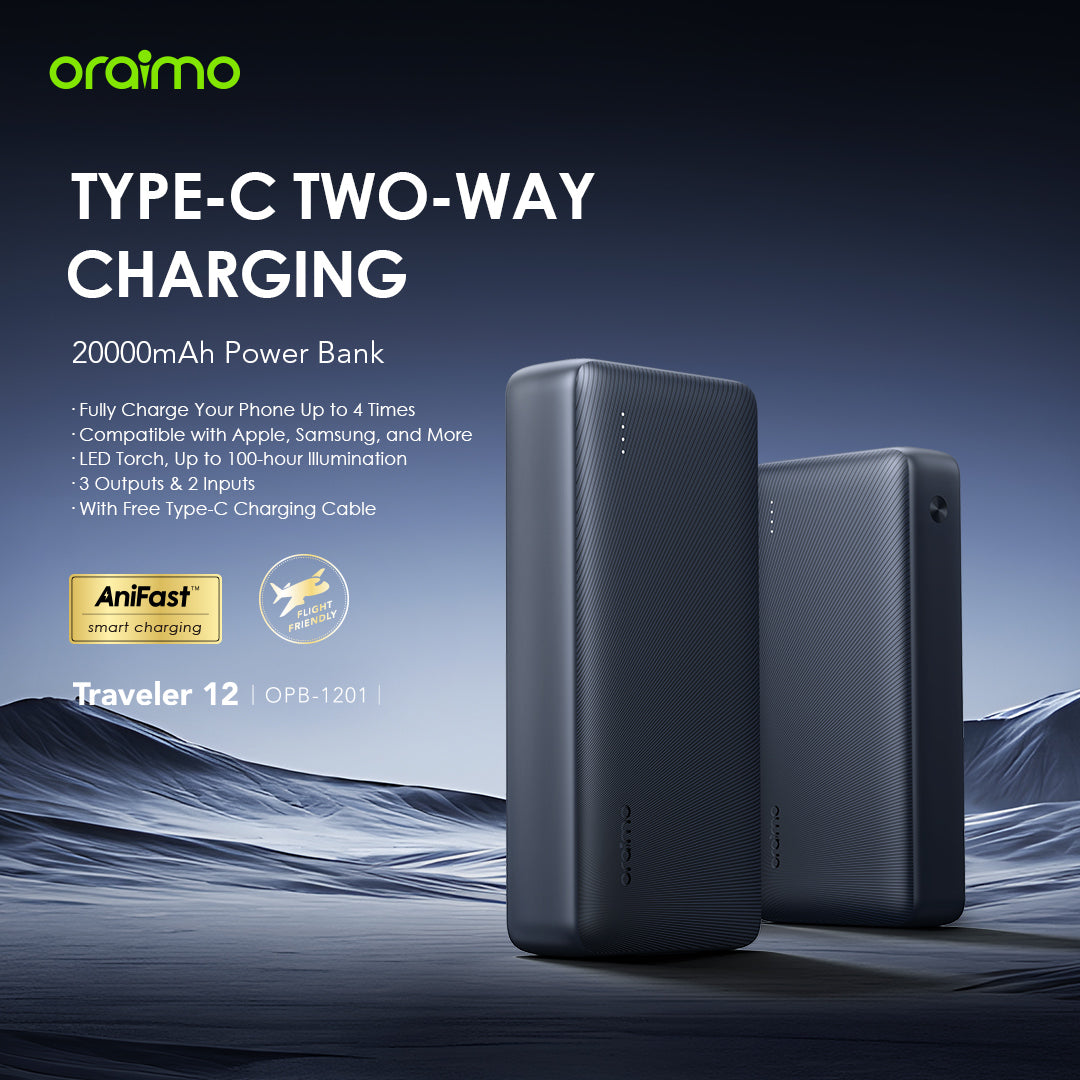 oraimo Traveler 12 20000mAh 12W Fast Charge Type-C 2-Way Power Bank