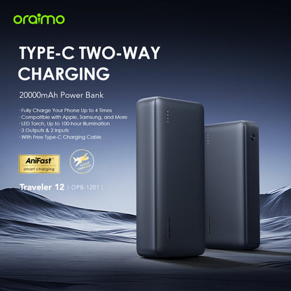 oraimo Traveler 12 20000mAh 12W Fast Charge Type-C 2-Way Power Bank