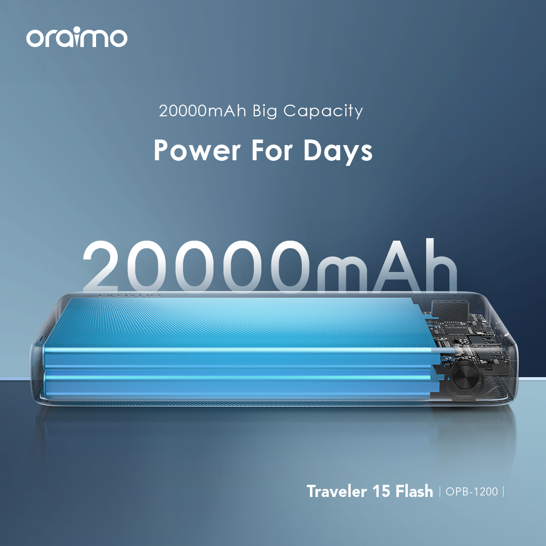 oraimo Traveler 15 Flash 20000mAh 15W 3A Fast Charging Power Bank