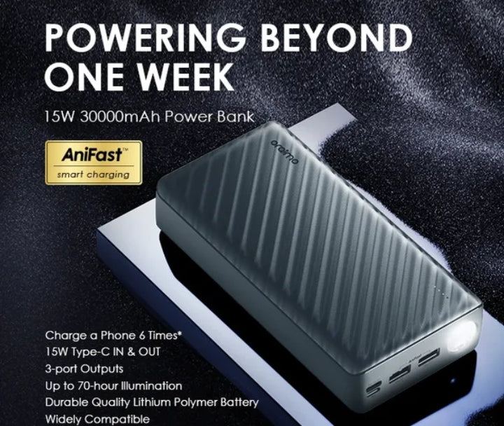 oraimo PowerBox 300 Lite 30000mAh 15W Power Bank with 3 Outputs and LED Torch